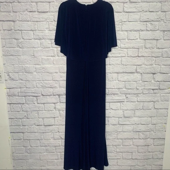 NWT Eliza J Navy Blue Embellished Cape Maxi Gown - Picture 5 of 16